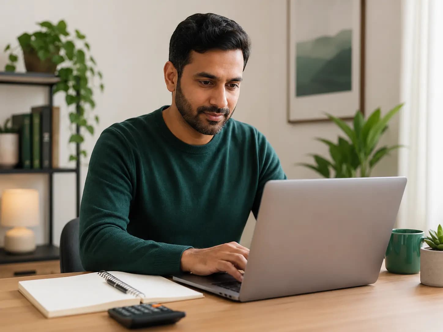 Adult learner taking an online Functional Skills Maths exam at home